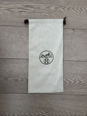 Hermès authentic Cream Dust Bag with Brown Drawstring